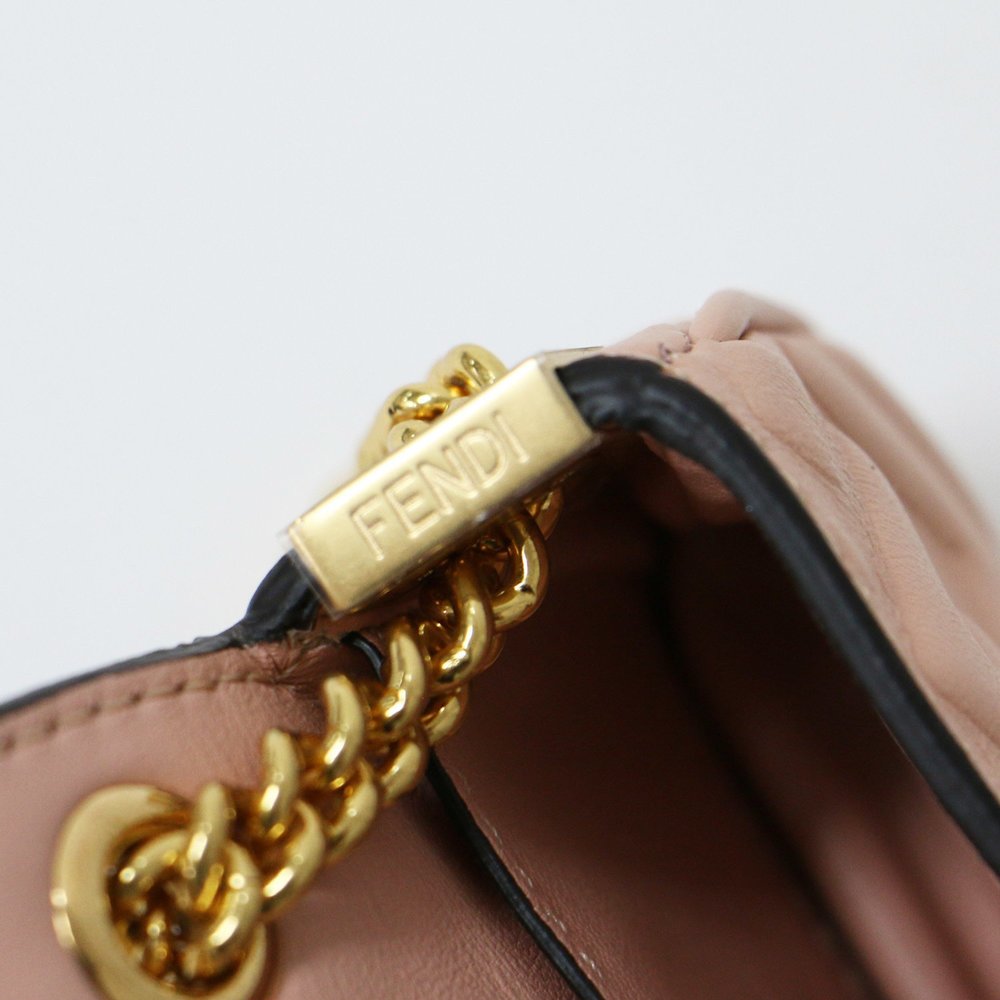 FENDI Bag Shoulder 2WAY Pink Gold Mini Flap FF Pattern Embossed Leather Nano ... - Picture 6 of 8